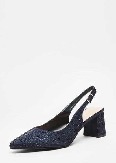 Quiz Blue Diamante Slingback Block Heel