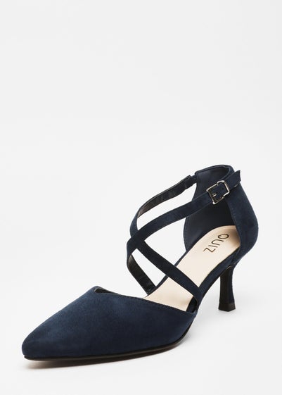 Quiz Navy Faux Suede Low Court Heels