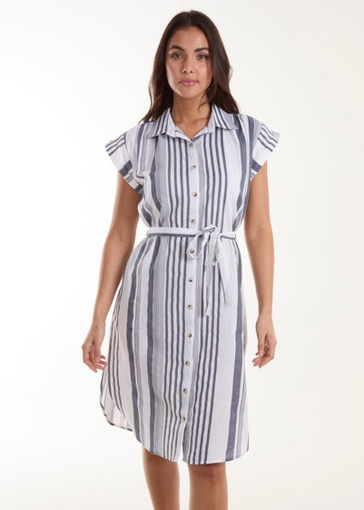 Blue Vanilla White Stripe Button Front Shirt Dress