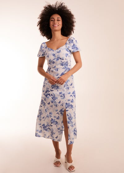 Blue Vanilla White Puff Sleeve Midi Dress With Side Split