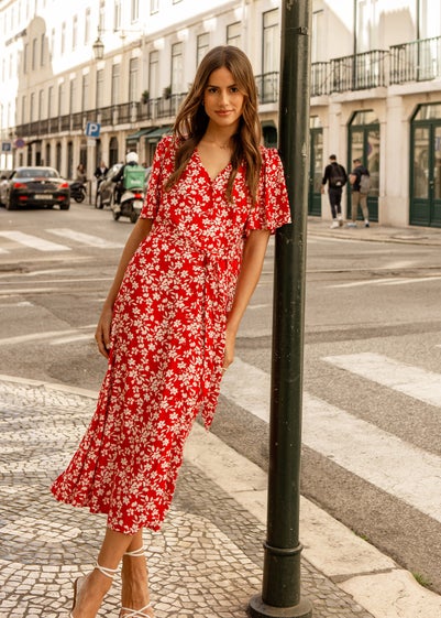 Threadbare Red Pastill Button Down Midi Dress