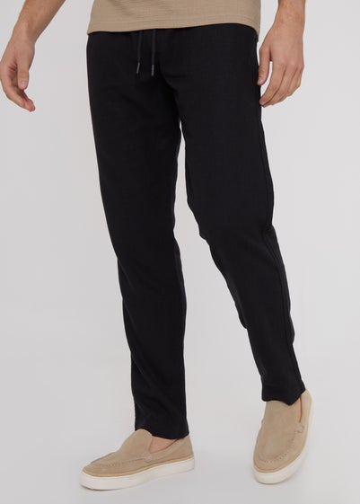 Threadbare Black Linen Blend Drawcord Trousers