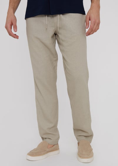 Threadbare Stone Linen Blend Drawcord Trousers