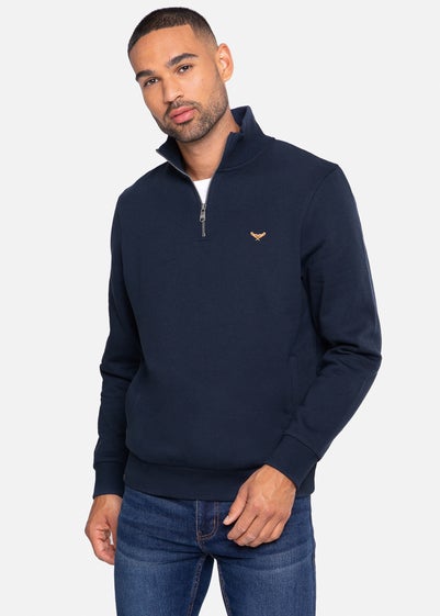 Threadbare Navy Patrick Quarter Zip Neck Sweatshirt