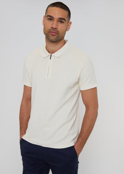 Threadbare Light Grey Dune Zip Collar Polo Shirt