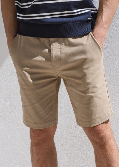 Threadbare Stone Cotton Turn-Up Chino Shorts with Woven Belt