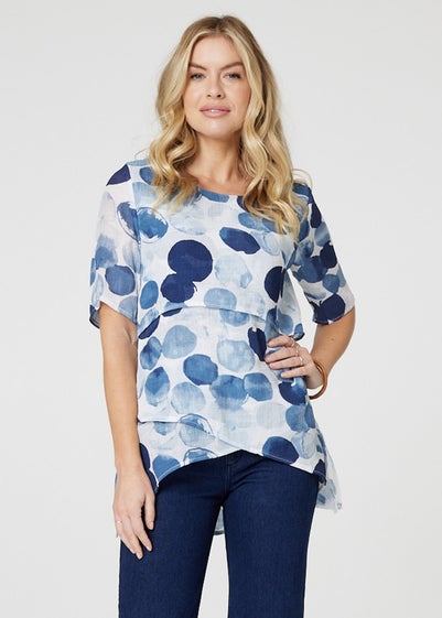 Izabel London Blue Polka Dot Layered Blouse Top