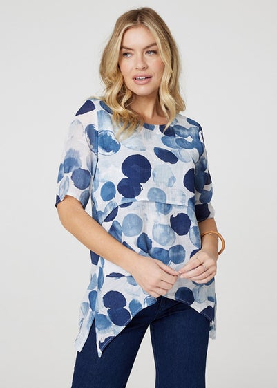 Izabel London Blue Polka Dot Layered Blouse Top