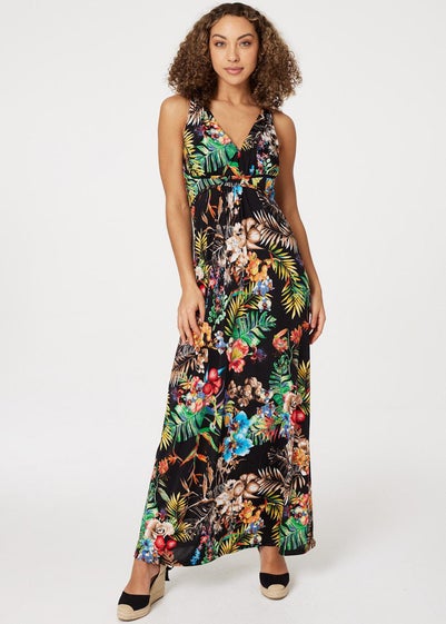 Izabel London Black Tropical Print Empire Maxi Dress