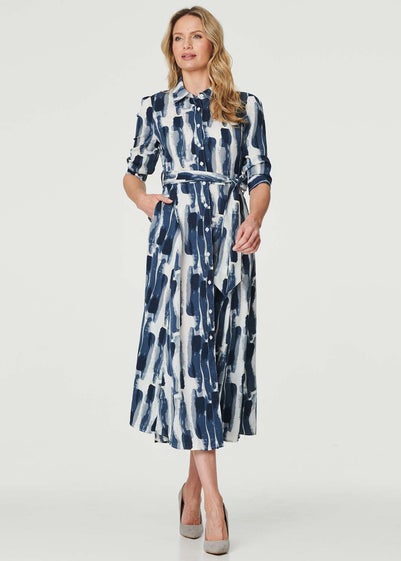 Izabel London Blue Printed Tailored Midi Shirt Dress