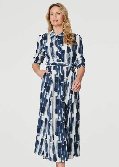 Izabel London Blue Printed Tailored Midi Shirt Dress