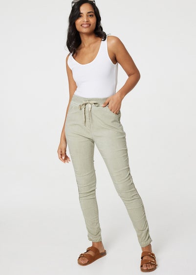 Izabel London Khaki Denim Embellished Side Jeggings