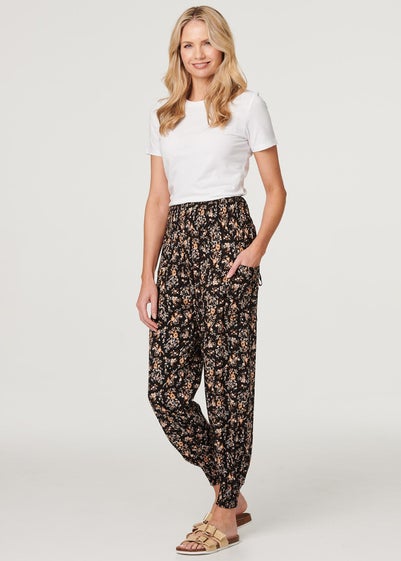 Izabel London Black Floral Ruched Front Maxi Dress