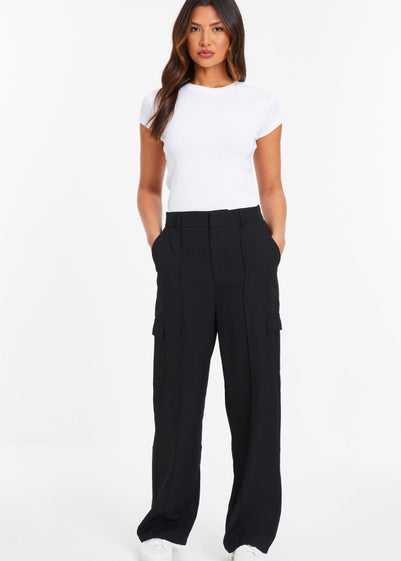 Quiz Black Wide Leg Cargo Trousers