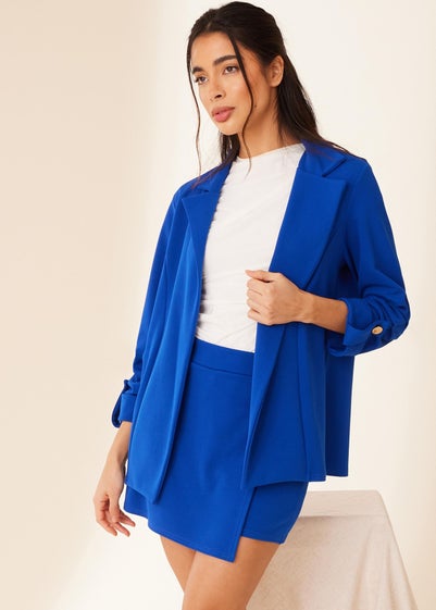 Quiz Blue Ruched Sleeve Tailored Blazer