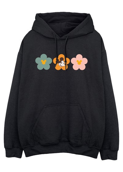 Disney Mickey Mouse Flowers Black Printed Hoodie