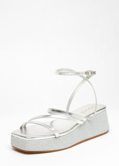 Quiz Silver Glitter Strappy Flatform Sandals