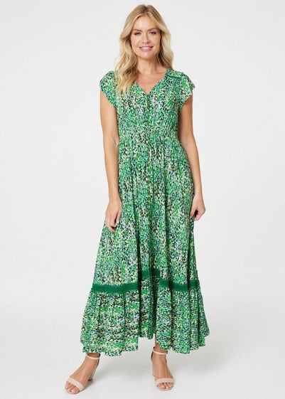 Izabel London Green Printed Lace Detail Maxi Dress