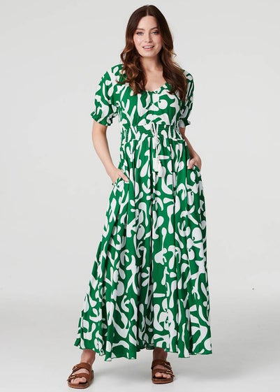 Izabel London Green Printed Puff Sleeve Maxi Dress