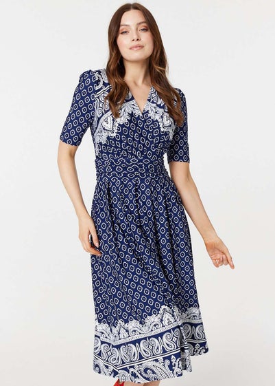 Izabel London Navy Printed Midi Dress