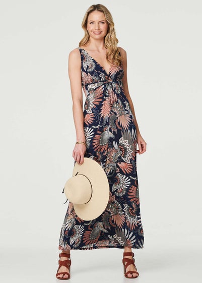 Izabel London Navy Printed Sleeveless Maxi Sun Dress