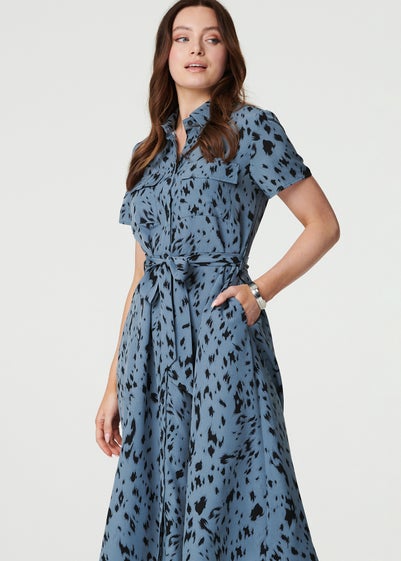 Izabel London Blue Printed Short Sleeve Shirt Dress