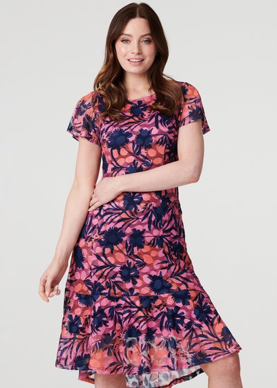 Izabel London Navy Floral Lace High Low Midi Dress