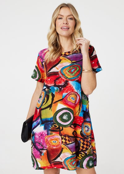 Izabel London Red Abstract Print Relaxed Dress