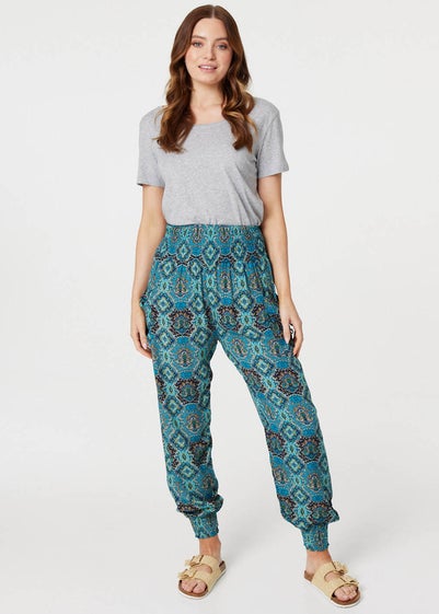 Izabel London Green Printed Pull On Tapered Pants