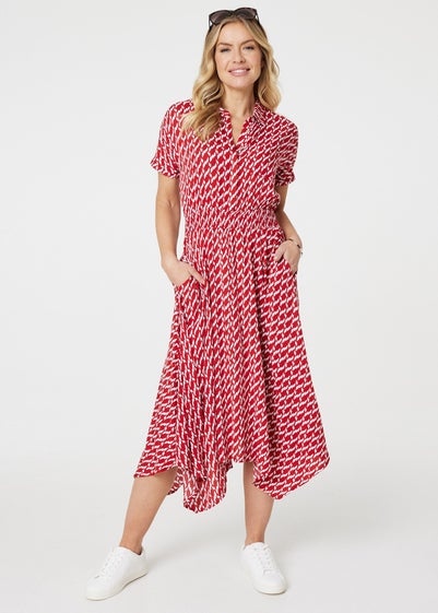 Izabel London Red Geo Print Hanky Hem Midi Dress