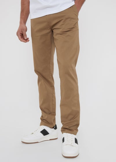 Threadbare Brown Laurito Cotton Regular Fit Chino Trousers with Stretch