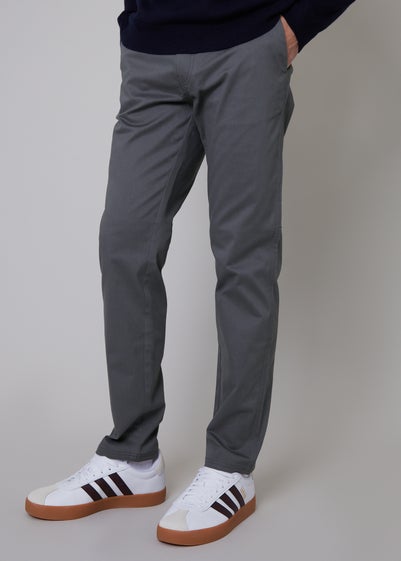 Threadbare Grey Cotton Regular Fit Chino Trousers with Stretch