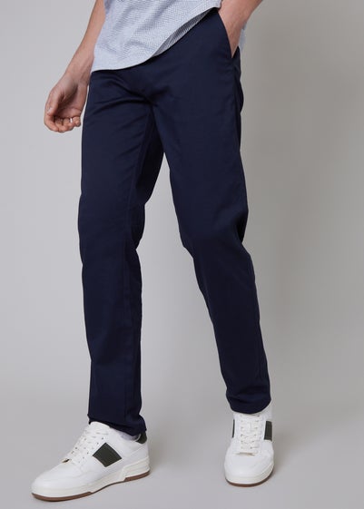 Threadbare Navy Cotton Regular Fit Chino Trousers with Stretch