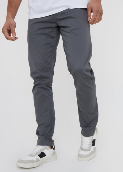 Threadbare Grey Cotton Slim Fit Chino Trousers With Stretch