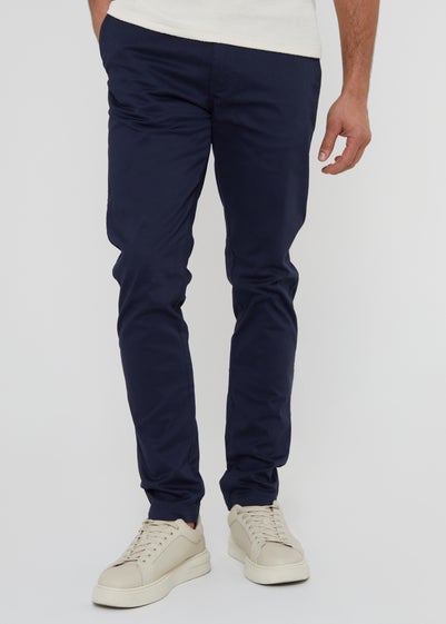 Threadbare Navy Cotton Slim Fit Chino Trousers With Stretch