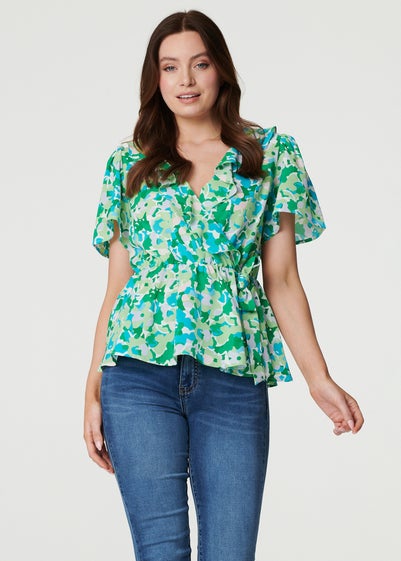 Izabel London Green Floral Frill Detail Peplum Blouse