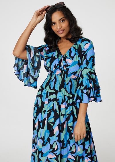 Izabel London Blue Printed Ruffle Hem Empire Maxi Dress