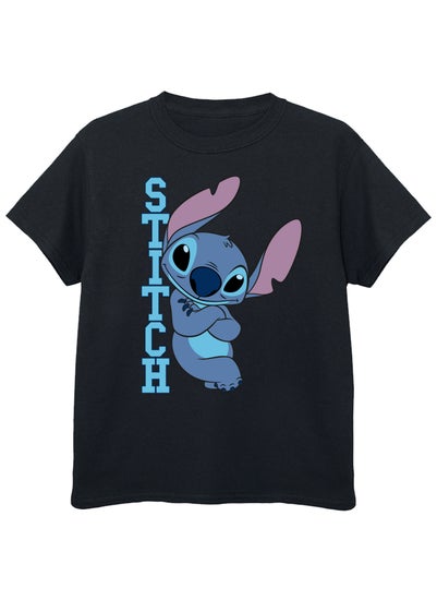 Disney Stitch Posing Girls Black Printed T-Shirt (3-13yrs)