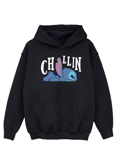 Disney Stitch Chillin Girls Black Printed Hoodie(3-13 yrs)