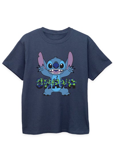 Disney Kids Navy Lilo & Stitch Ohana Blue Glitch Printed T-Shirt (3-13 yrs)