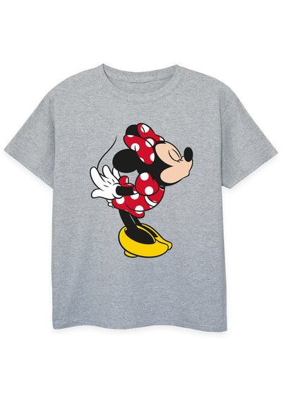 Disney Kids Heather Grey Minnie Mouse Kiss Printed T-Shirt (3-13 yrs)