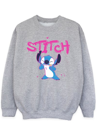 Disney Stitch Graffiti Girls Heather Grey Printed Sweatshirt(3-13 yrs)