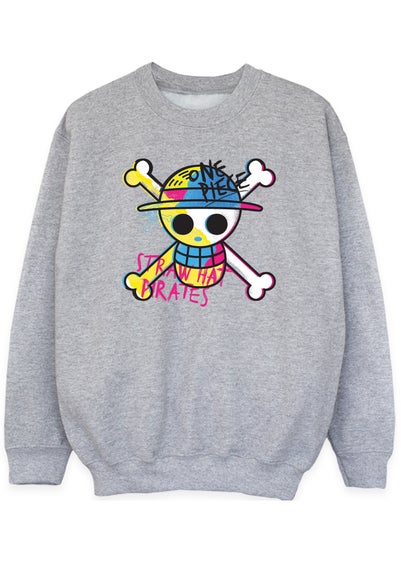 One Piece Kids Grey Straw Hat Pirate Sweatshirt (3-13 yrs)