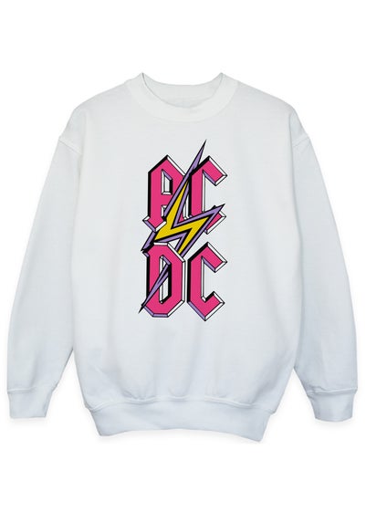 ACDC Kids White Pink Vertical Logo Printed Sweatshirt (3-13 yrs)