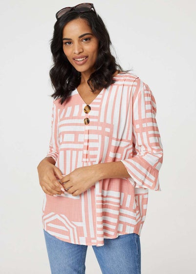 Izabel London Pink Printed 3/4 Flare Sleeve Blouse