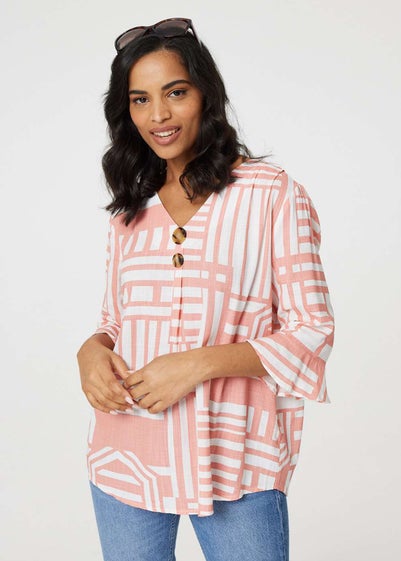 Izabel London Pink Printed Flare Sleeve Blouse