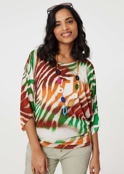 Izabel London Green Zebra Print Loose Fit Batwing Top