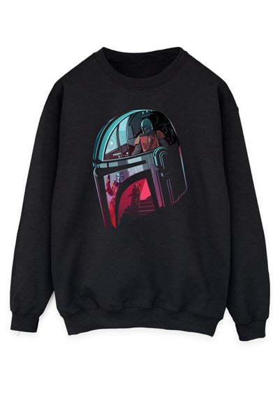 Star Wars The Mandalorian Helmet Reflection Black Printed Sweatshirt