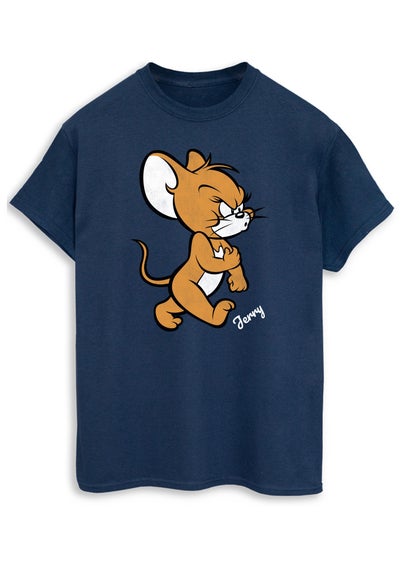 Tom & Jerry Angry Mouse Navy Printed T-Shirt - Medium