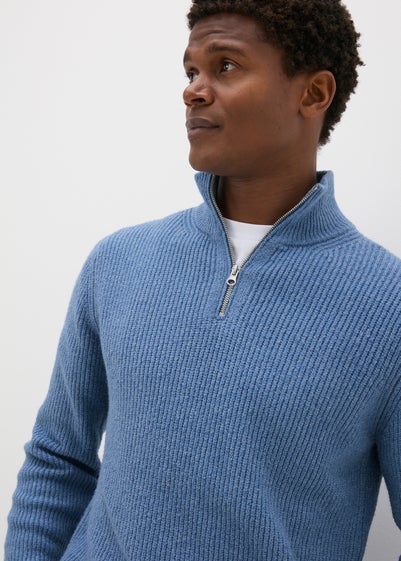 Blue Ribbed 1/4 Zip Jumper